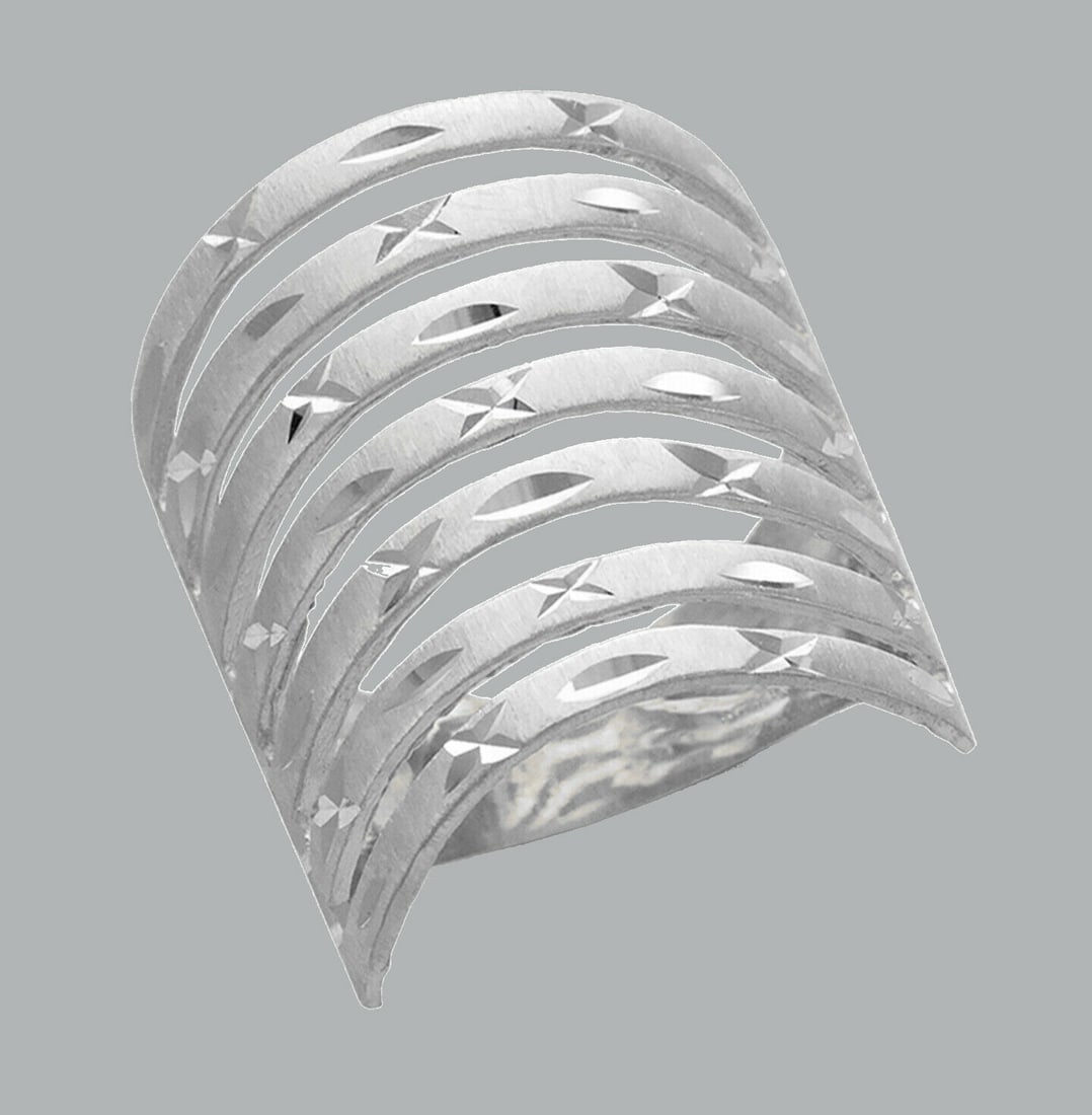 NEW 14K WHITE GOLD LADIES RING LARGE 7 LAYER BAND (1 of 1)