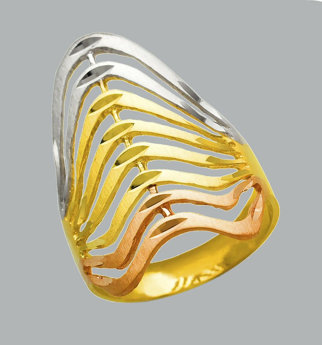 NEW 14K TRI COLOR GOLD LADIES RING LARGE 8 LAYER (1 of 1)