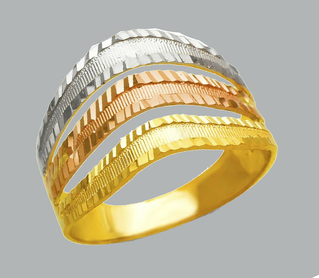 NEW 14K TRI COLOR GOLD LADIES DIAMOND CUT LAYERED RING (1 of 1)