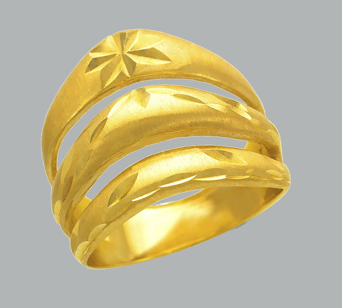 NEW 14K YELLOW GOLD LADIES DIAMOND CUT 3 LAYERED RING (1 of 1)