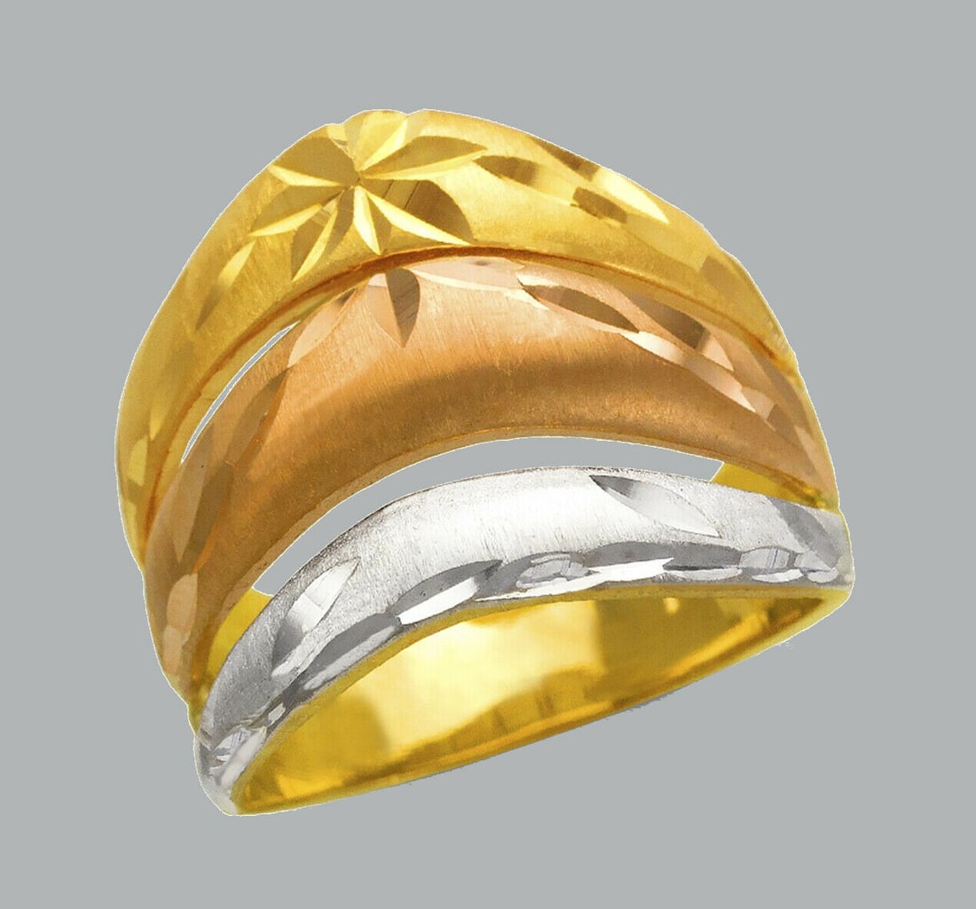 14K TRI COLOR GOLD LADIES DIAMOND CUT 3 LAYERED RING (1 of 1)
