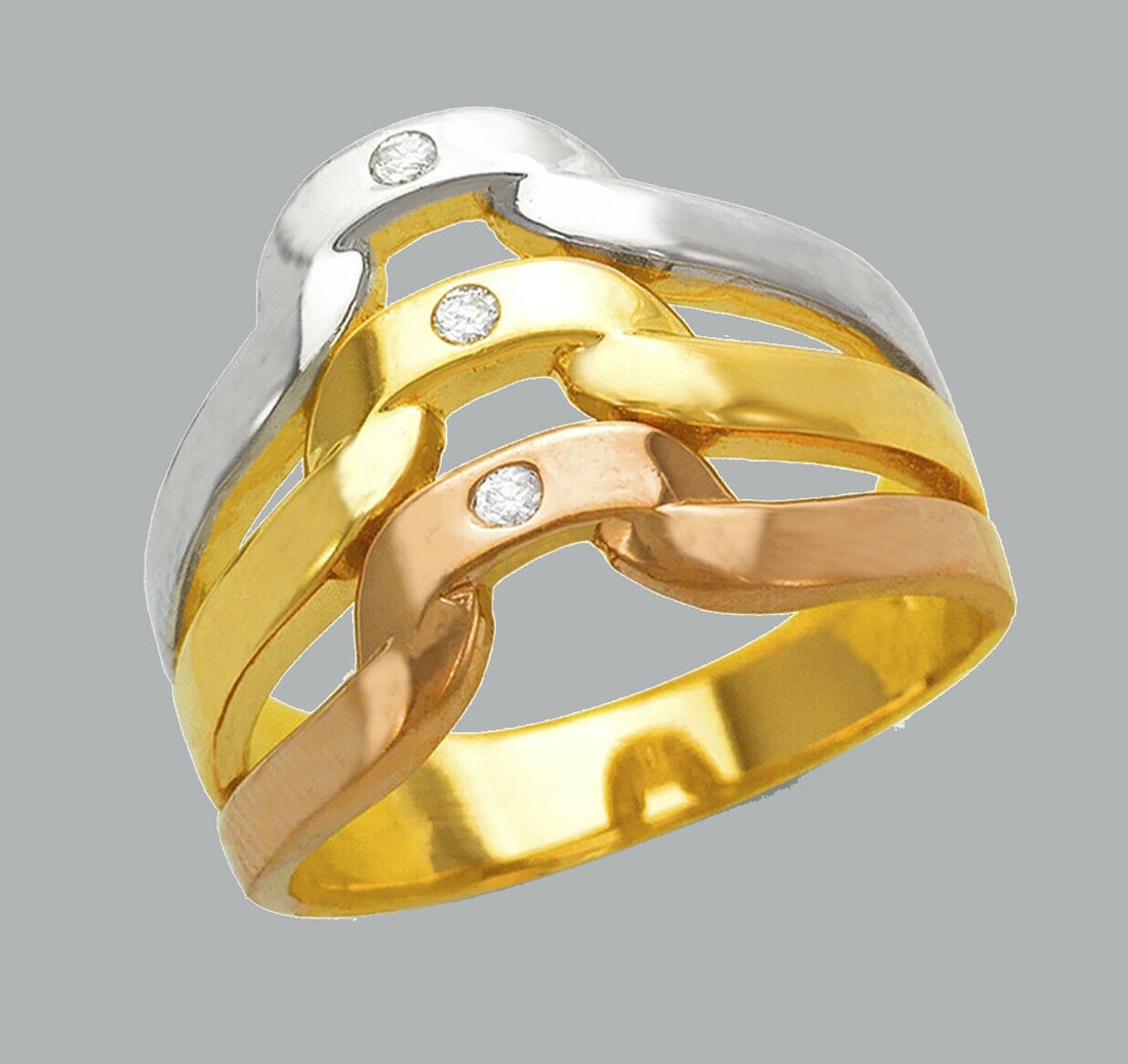 NEW 14K TRI COLOR GOLD LADIES FANCY CZ RING (1 of 1)