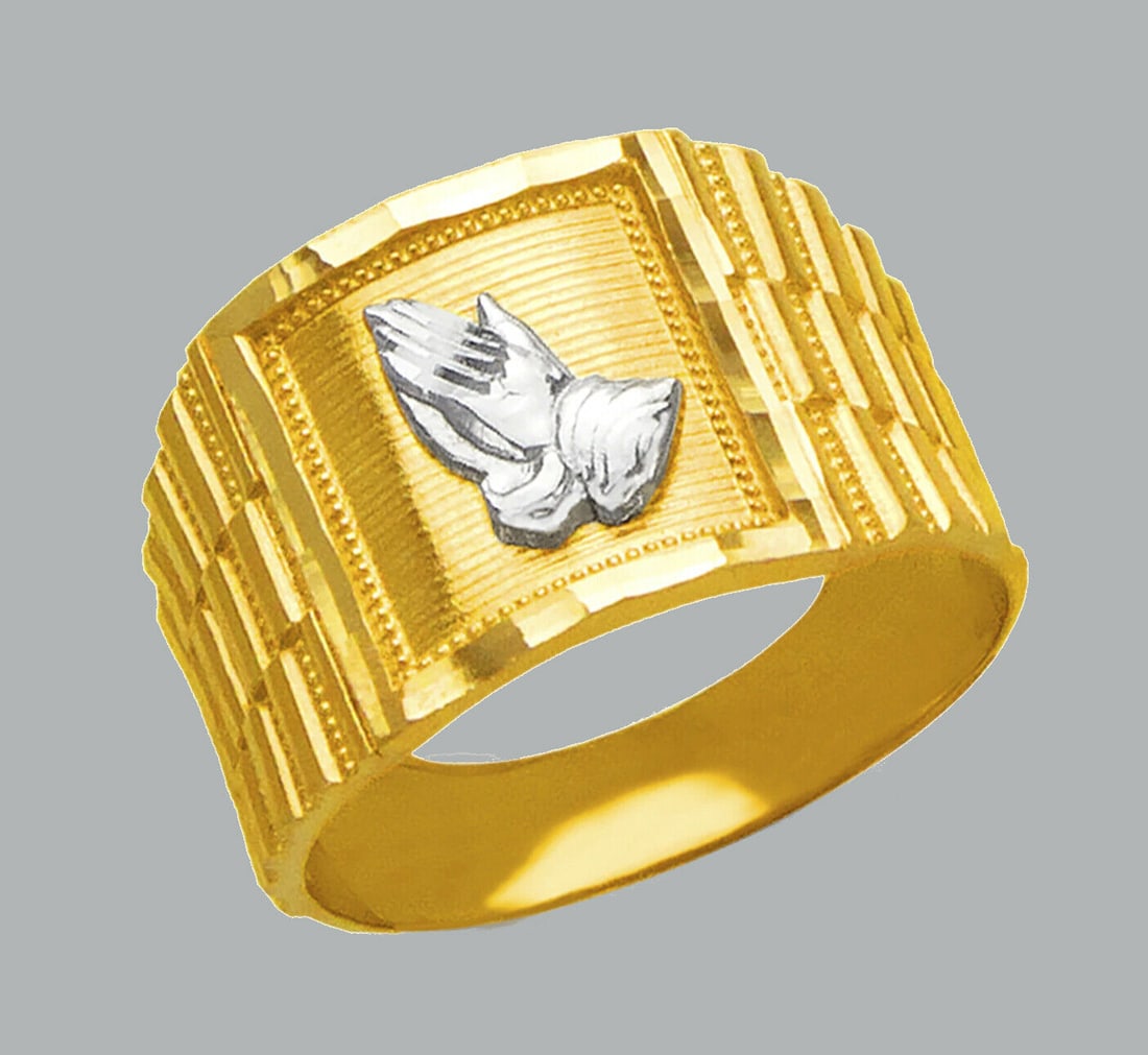NEW 14K TWO TONE GOLD MEN'S DIAMOND CUT RING PRAYER (1 of 1)