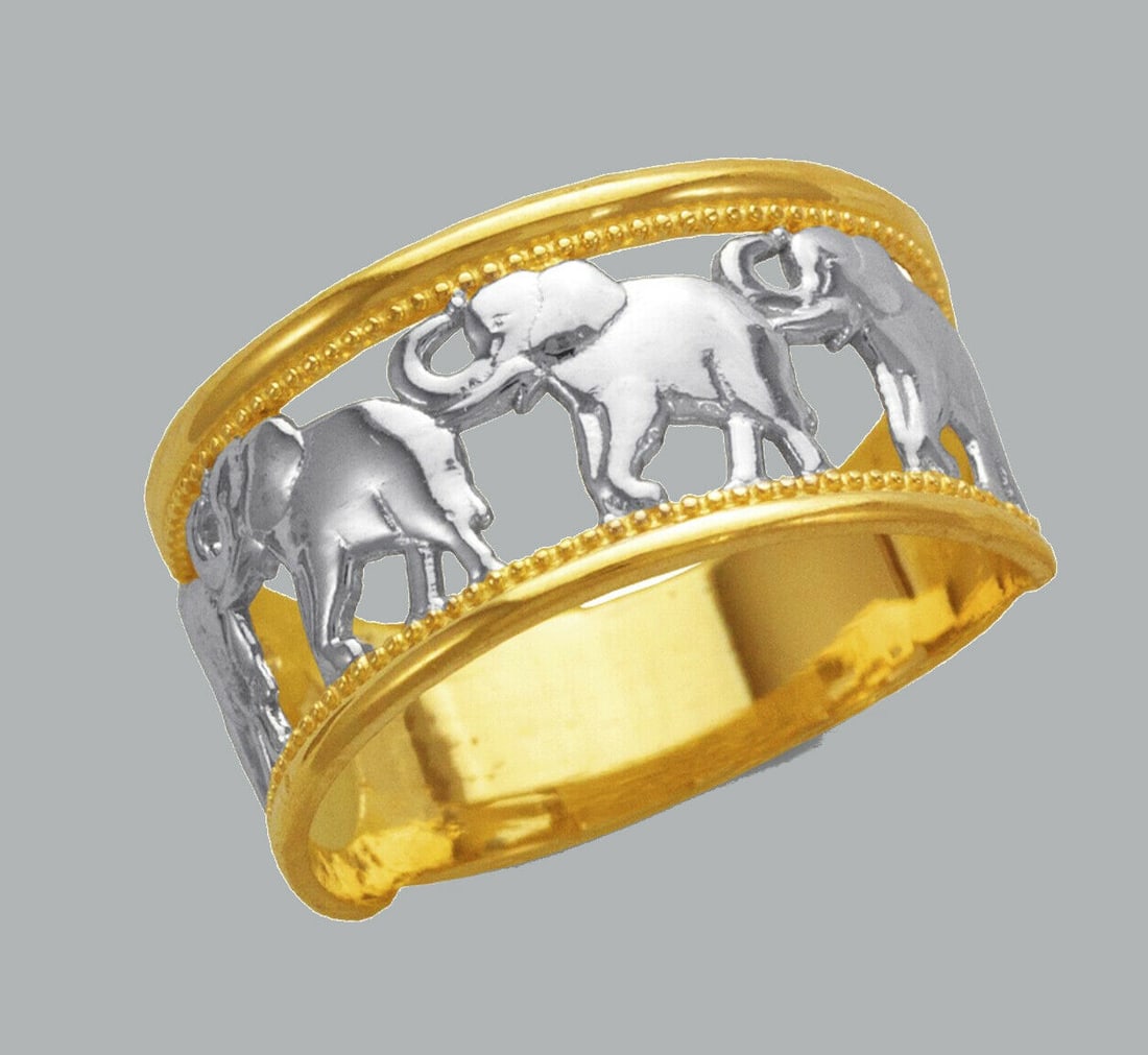 14K TWO TONE GOLD LADIES FANCY RING FILIGREE ELEPHANT (1 of 1)
