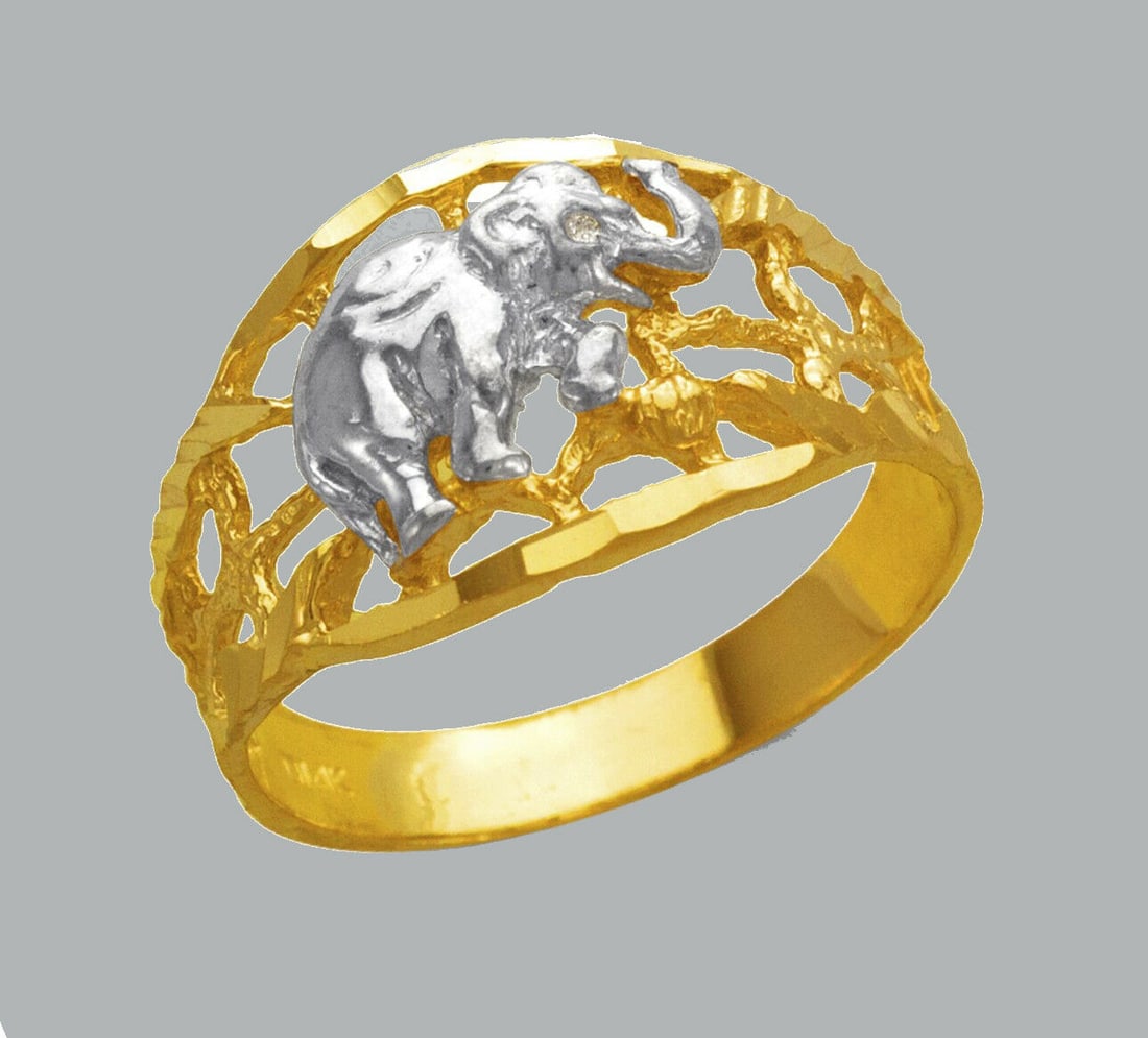 NEW 14K TWO TONE GOLD LADIES FANCY RING ELEPHANT (1 of 1)
