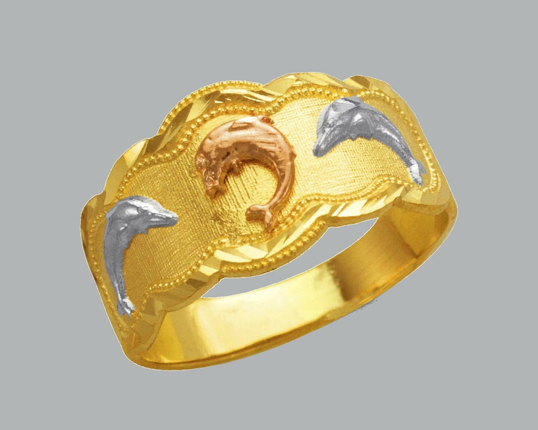 NEW 14K TRI COLOR GOLD LADIES RING DOLPHIN (1 of 1)