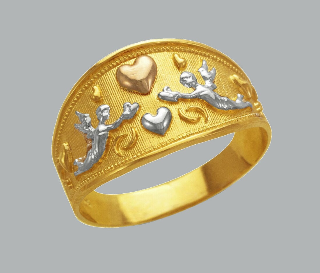 NEW 14K TRI COLOR GOLD LADIES RING CUPID HEART: NEW 14K TRI COLOR GOLD RING New 14K Tri color solid gold ring Ring size 7 Measures 12mm wide on top Polished Finish Apx Weight: 2.7g