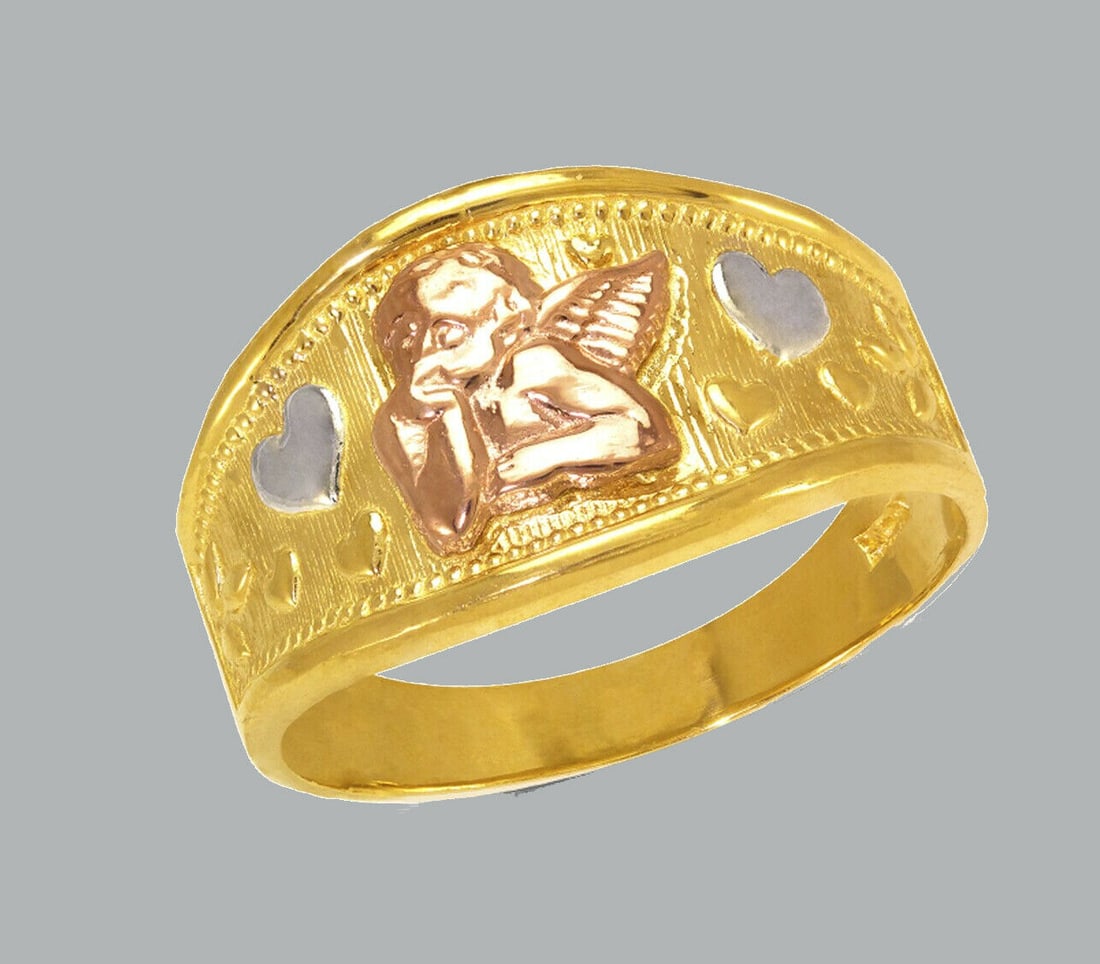 NEW 14K TRI COLOR GOLD LADIES RING ANGEL HEART (1 of 1)