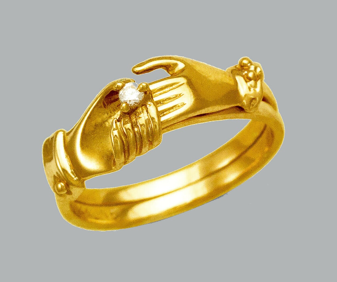NEW 14K YELLOW GOLD LADIES CZ HOLDING HANDS RING (1 of 1)