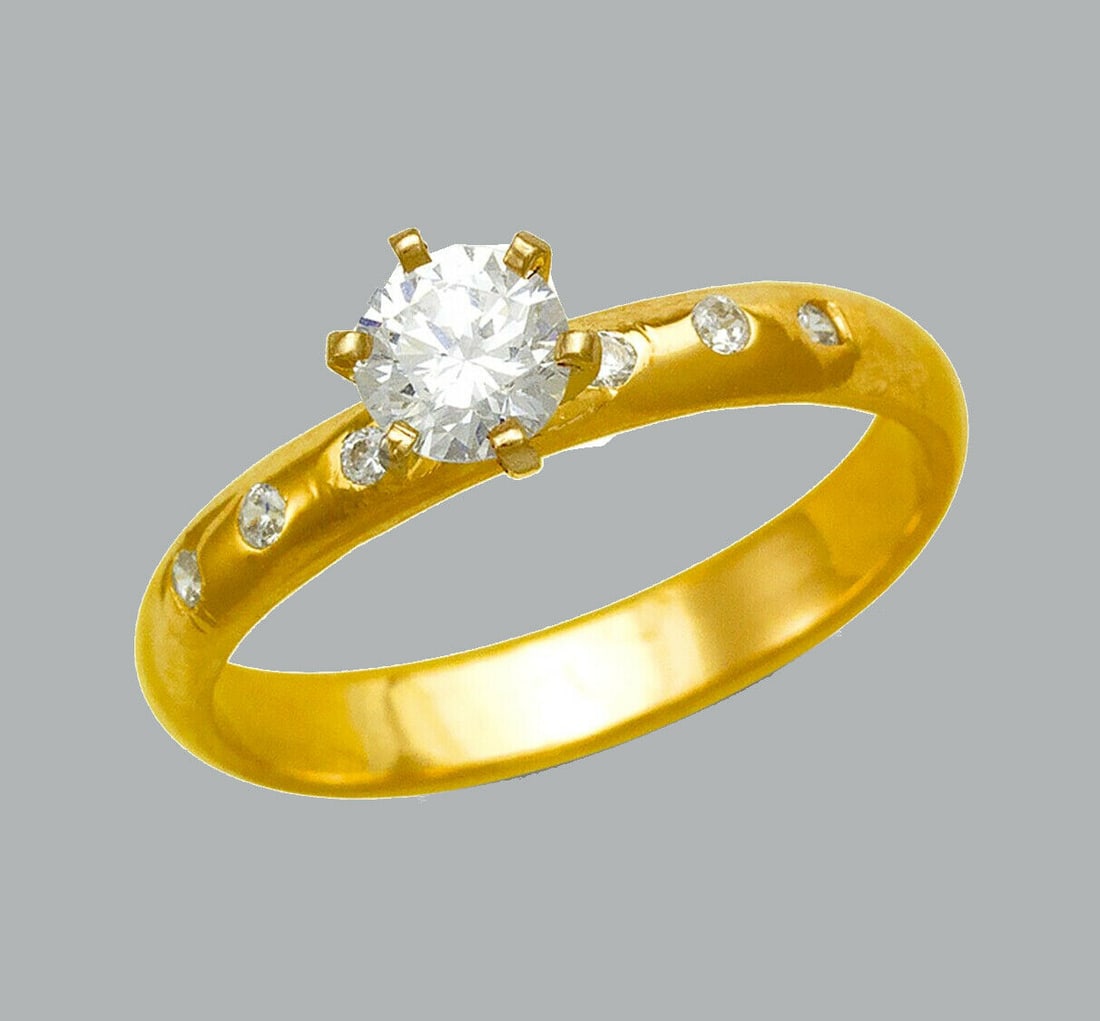 14K YELLOW GOLD CZ SOLITAIRE BAND RING ENGAGEMENT 3mm (1 of 1)