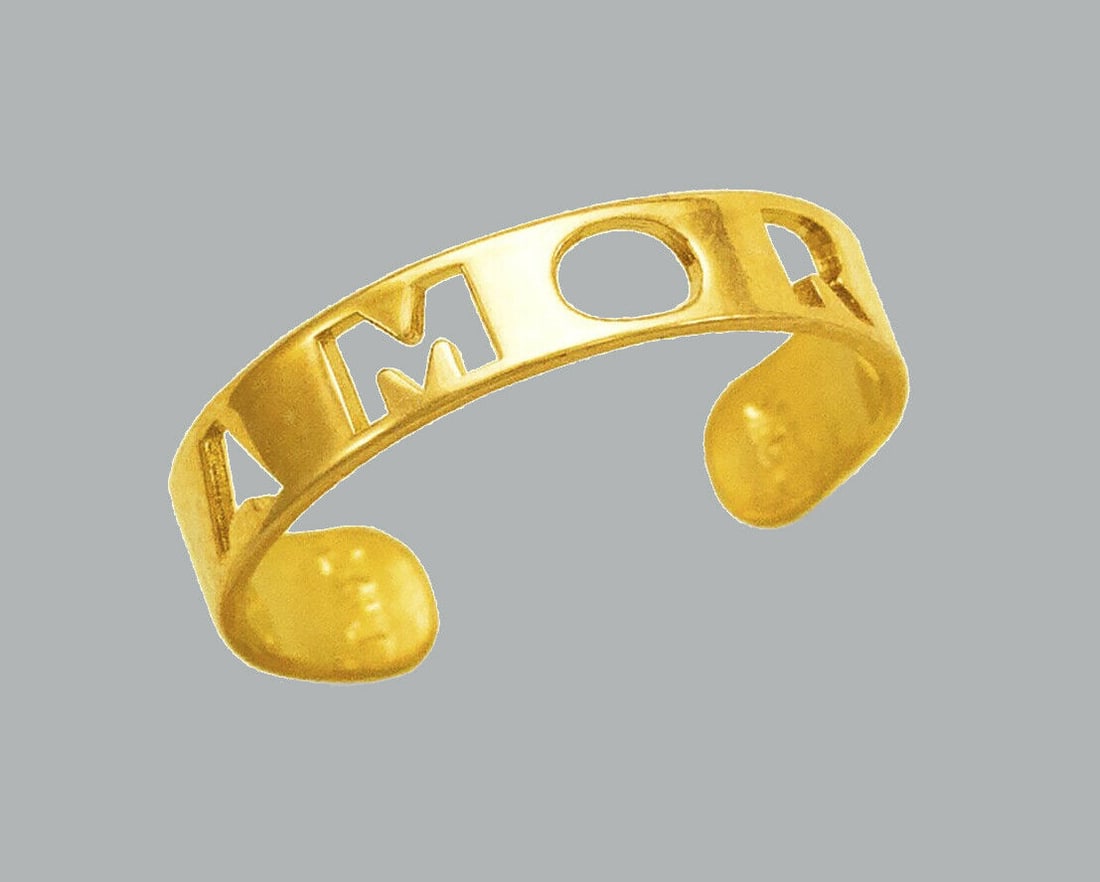 NEW 14K YELLOW GOLD LADIES KNUCKLE TOE RING AMOR: NEW 14K YELLOW GOLD TOE RING New 14K Yellow solid gold toe ring Toe ring size is adjustable Measures 4mm wide Polished Finish Apx Weight: 0.8g