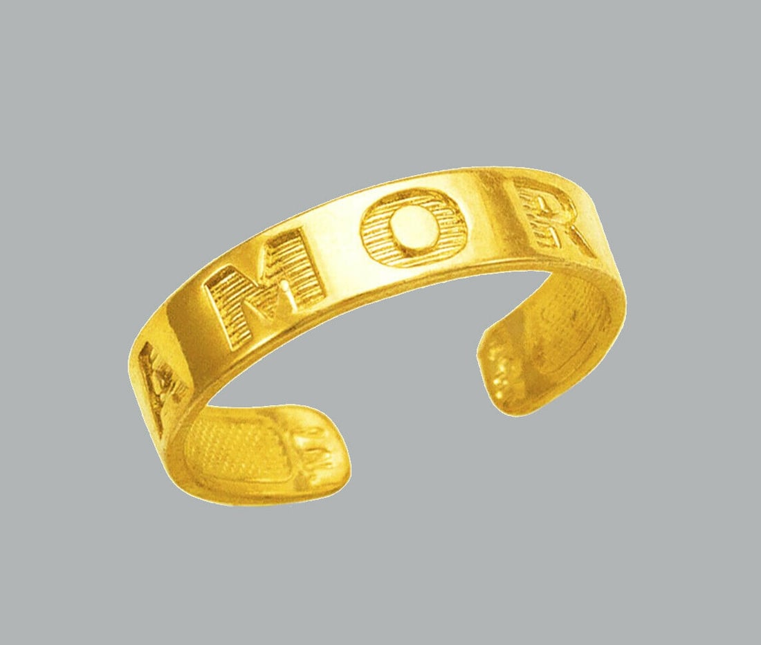 NEW 14K YELLOW GOLD LADIES KNUCKLE TOE RING AMOR: NEW 14K YELLOW GOLD TOE RING New 14K Yellow solid gold toe ring Toe ring size is adjustable Measures 4mm wide Polished Finish Apx Weight: 1.1g