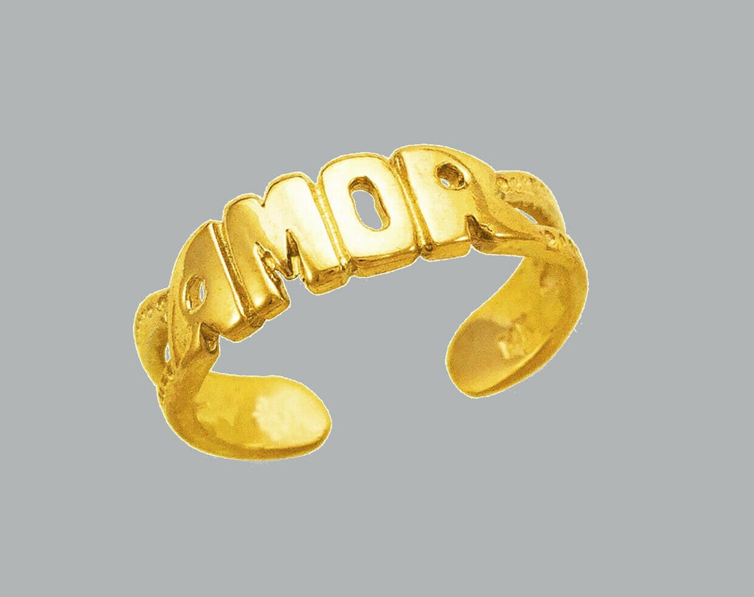 NEW 14K YELLOW GOLD LADIES KNUCKLE TOE RING AMOR: NEW 14K YELLOW GOLD TOE RING New 14K Yellow solid gold toe ring Toe ring size is adjustable Measures 4mm wide Polished Finish Apx Weight: 1.2g
