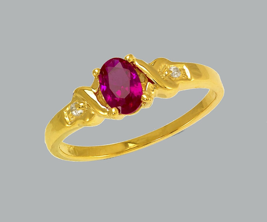 NEW 14K YELLOW GOLD LADIES FANCY CZ RING DARK PINK (1 of 1)