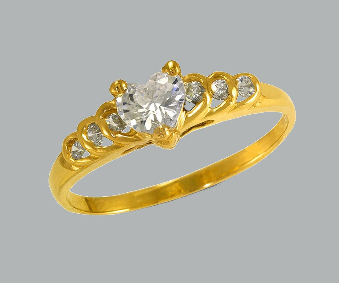 NEW 14K YELLOW GOLD LADIES FANCY CZ RING HEART (1 of 1)