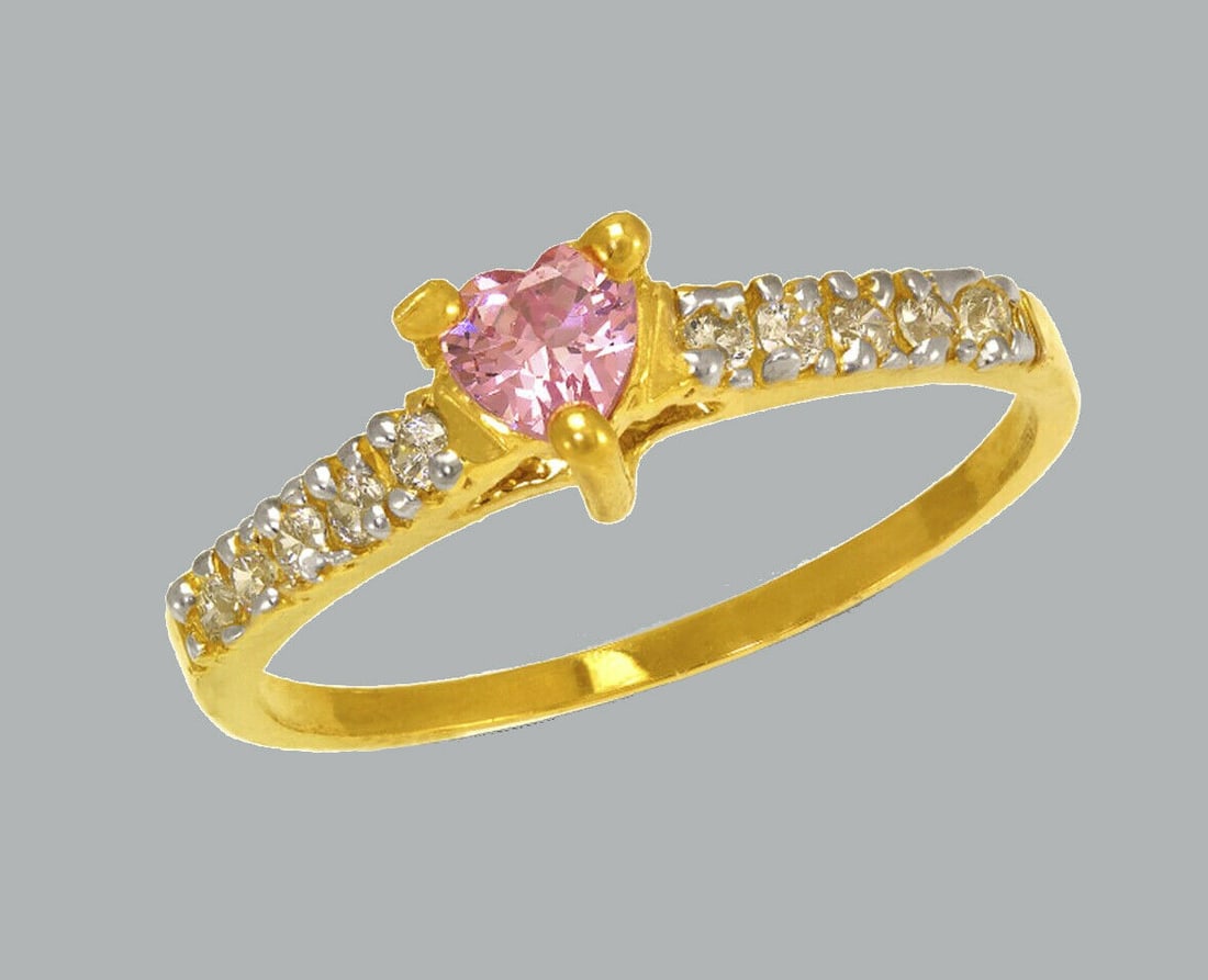 NEW 14K TWO TONE GOLD LADIES FANCY CZ RING PINK HEART (1 of 1)