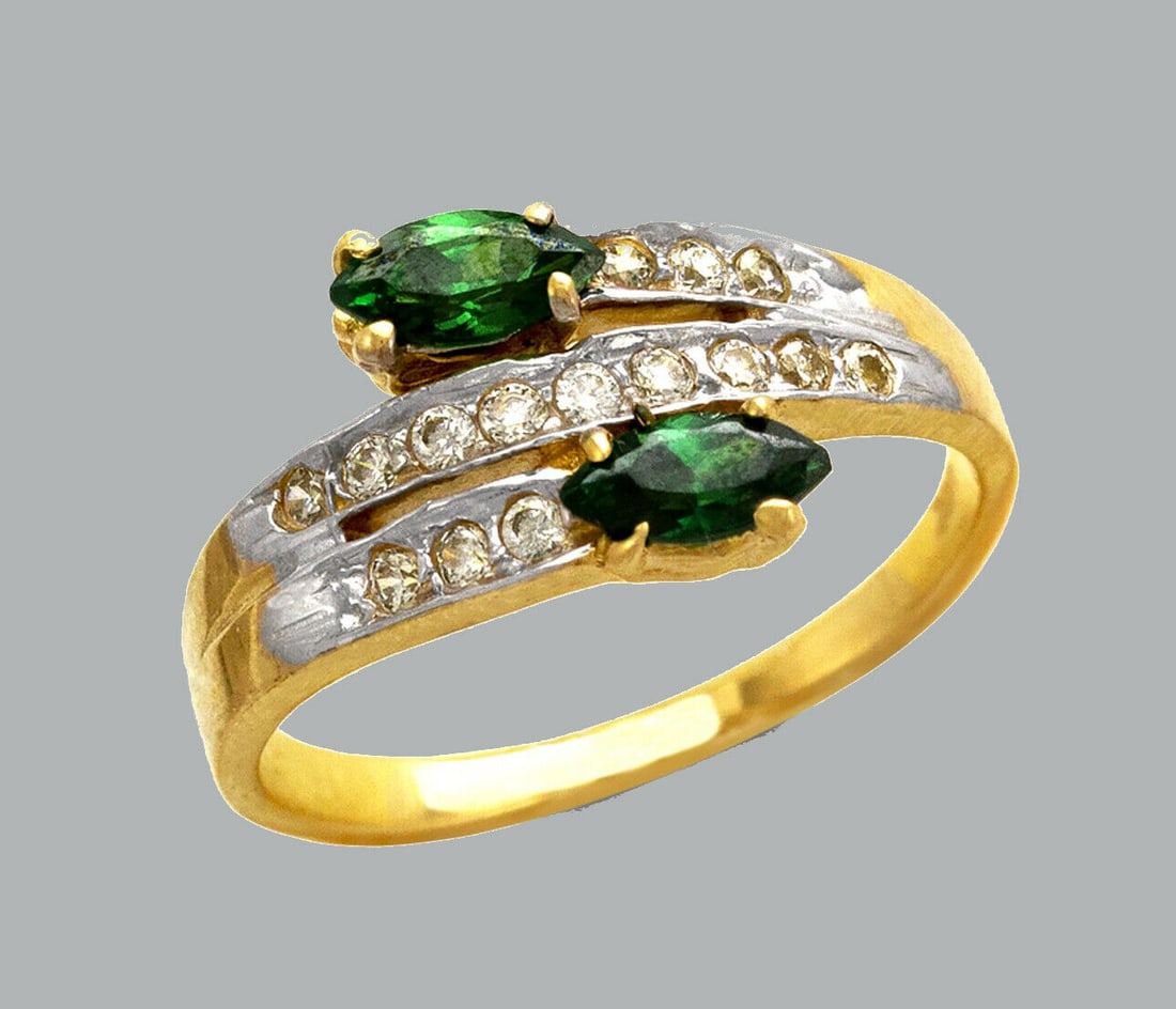 NEW 14K TWO TONE GOLD LADIES FANCY CZ RING GREEN (1 of 1)