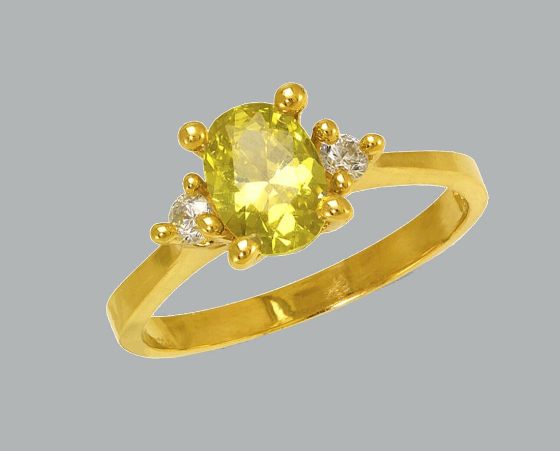 NEW 14K YELLOW GOLD LADIES FANCY CZ RING OVAL GREEN (1 of 1)
