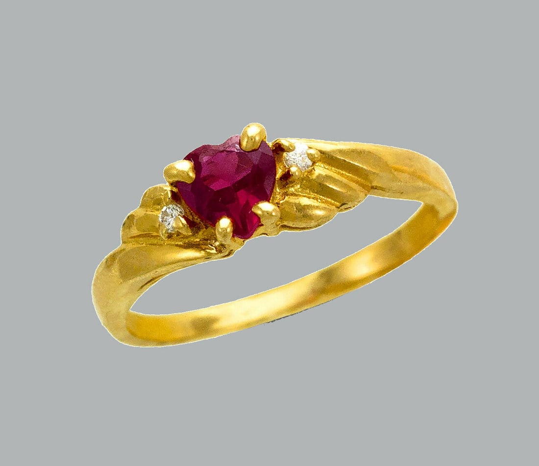 NEW 14K YELLOW GOLD LADIES FANCY CZ RING RED HEART (1 of 1)