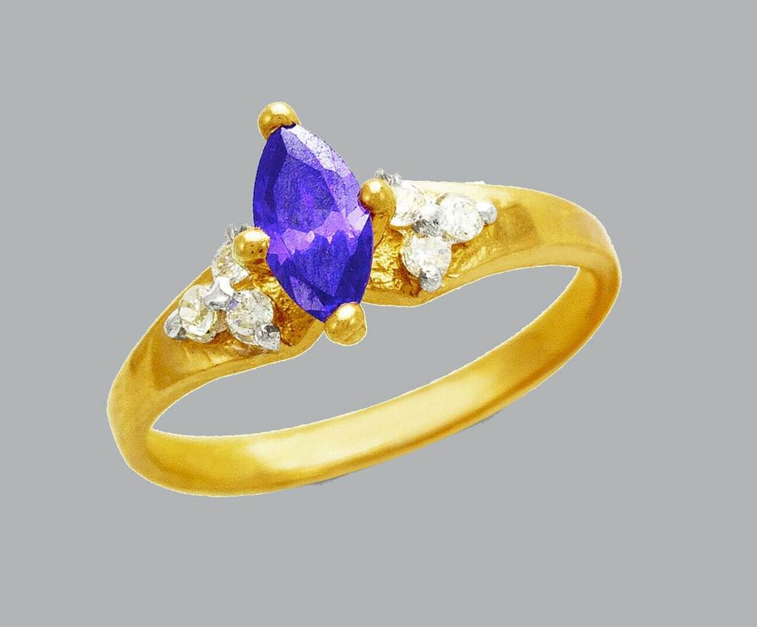 NEW 14K TWO TONE GOLD LADIES FANCY CZ RING MARQUISE CUT (1 of 1)