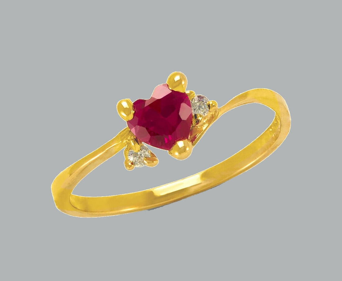 NEW 14K YELLOW GOLD LADIES FANCY CZ RING RED HEART: NEW 14K YELLOW GOLD CZ RING New 14K Yellow solid gold ring Ring size 7 Measures 6mm wide on top Cubic Zirconia Polished Finish Apx Weight: 1.2g