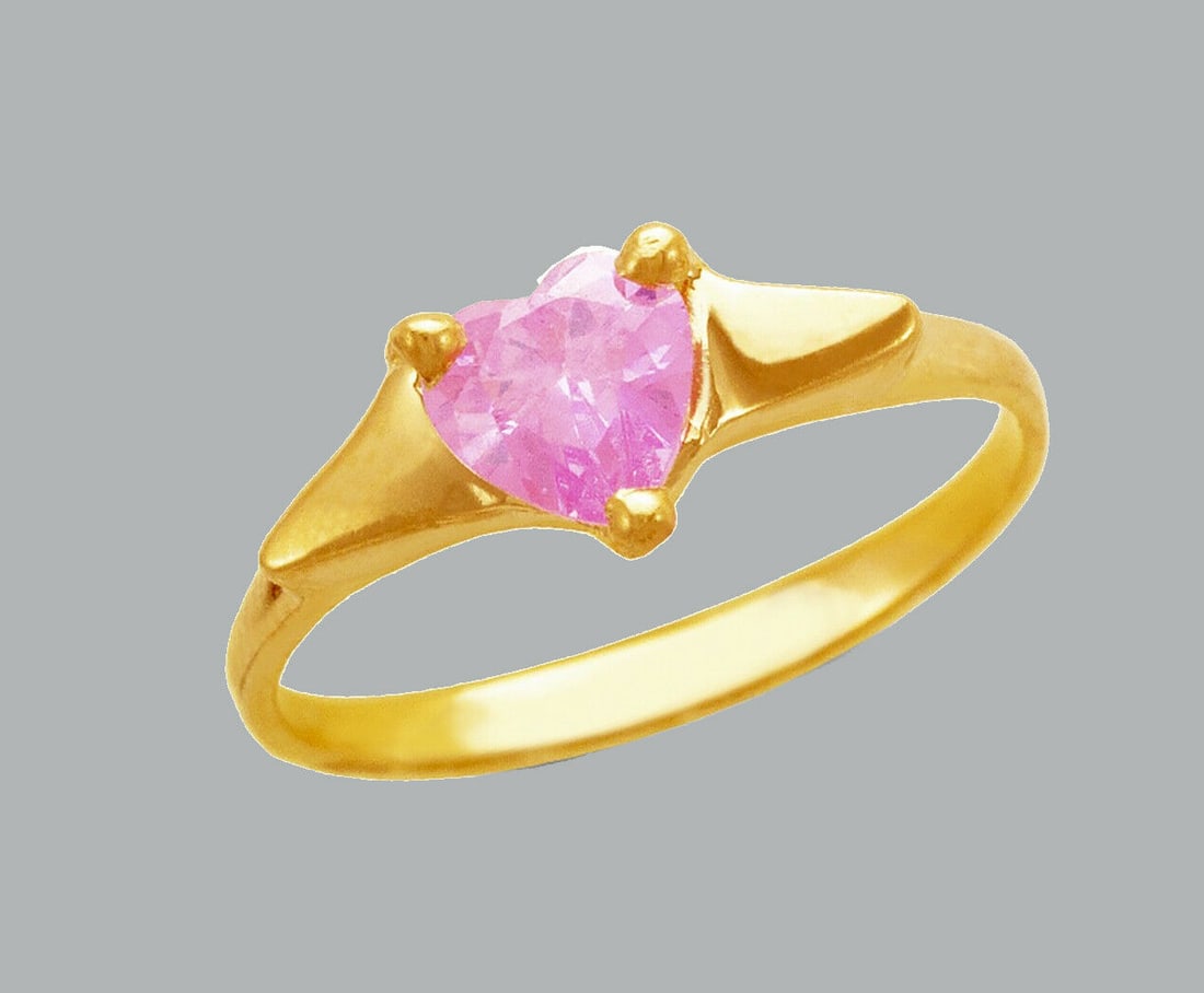 NEW 14K YELLOW GOLD LADIES FANCY CZ RING PINK HEART: NEW 14K YELLOW GOLD CZ RING New 14K Yellow solid gold ring Ring size 7 Measures 7mm wide on top Cubic Zirconia Polished Finish Apx Weight: 2g