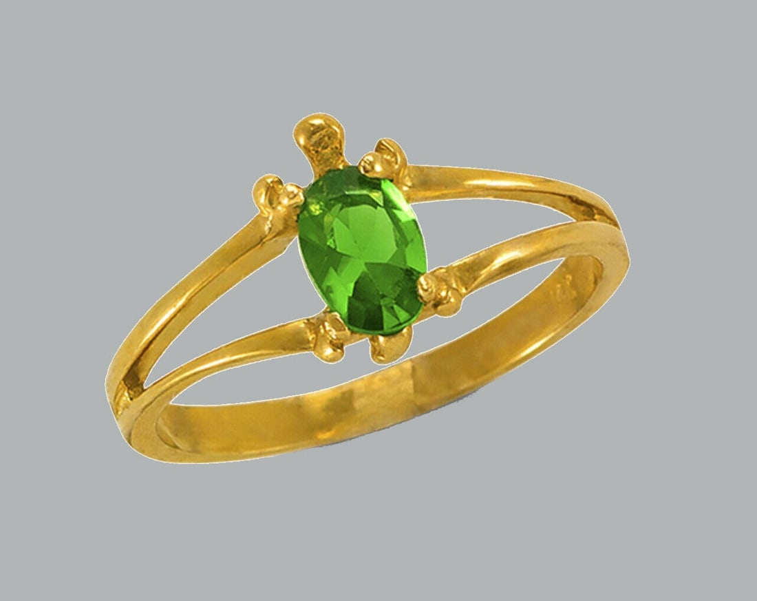 NEW 14K YELLOW GOLD LADIES FANCY CZ RING GREEN TURTLE (1 of 1)