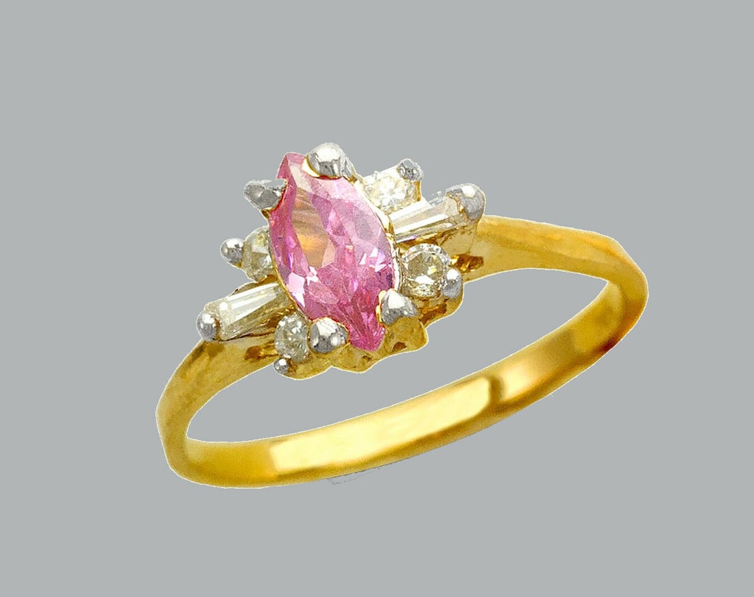 NEW 14K TWO TONE GOLD LADIES FANCY CZ RING (1 of 1)