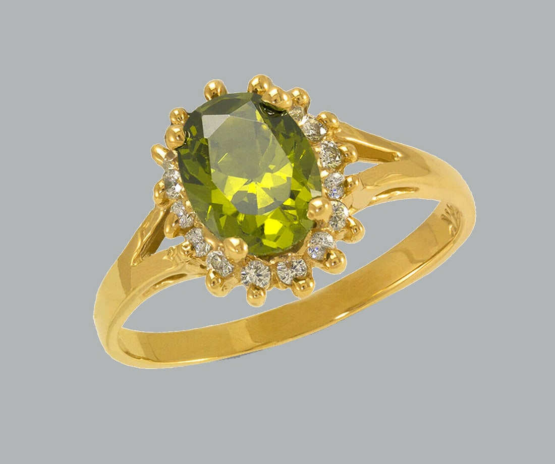 NEW 14K YELLOW GOLD LADIES FANCY CZ RING OVAL HALO (1 of 1)