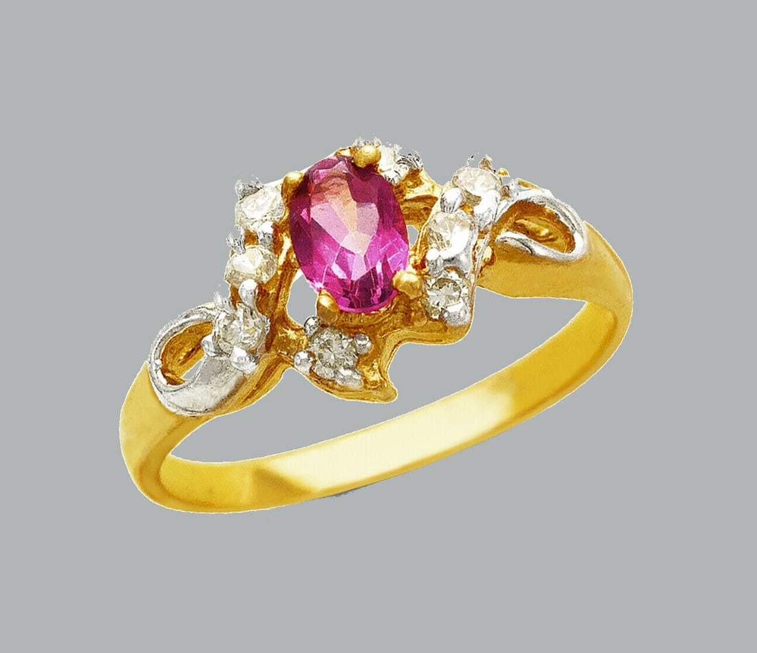NEW 14K TWO TONE GOLD LADIES FANCY CZ RING (1 of 1)