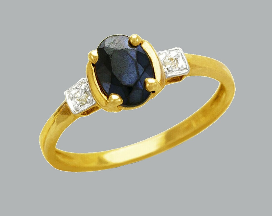 NEW 14K TWO TONE GOLD LADIES FANCY CZ RING BLUE OVAL (1 of 1)