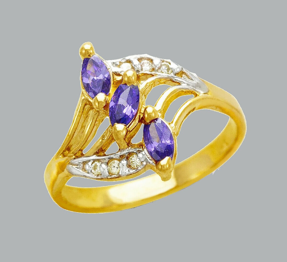 NEW 14K TWO TONE GOLD LADIES FANCY CZ RING (1 of 1)