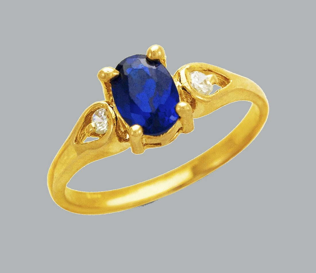 NEW 14K YELLOW GOLD LADIES FANCY CZ RING BLUE OVAL (1 of 1)