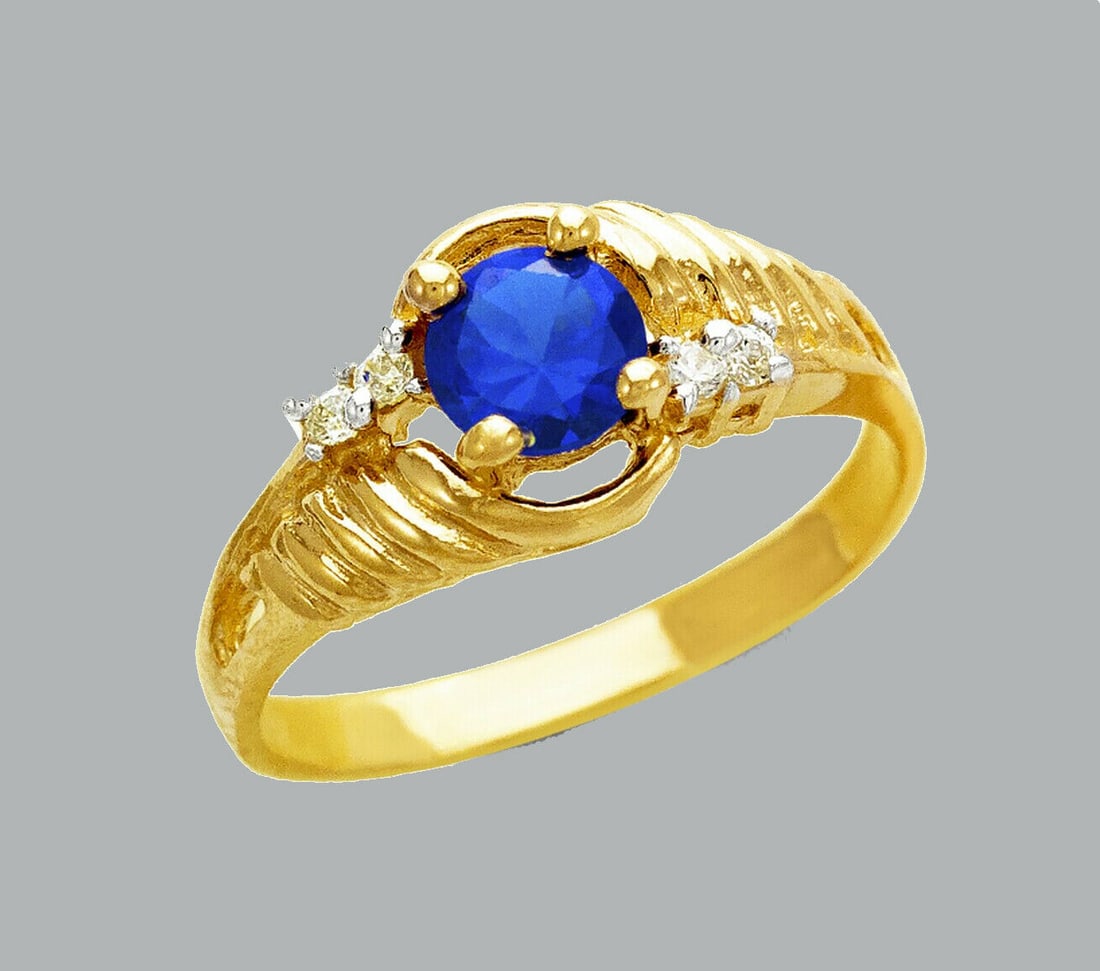 NEW 14K YELLOW GOLD LADIES FANCY CZ RING BLUE SOLITAIRE (1 of 1)