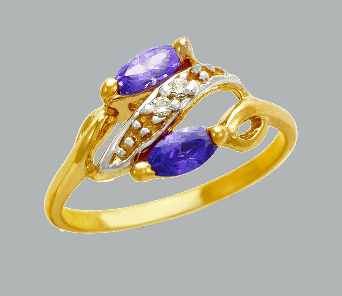 NEW 14K TWO TONE GOLD LADIES FANCY CZ RING (1 of 1)