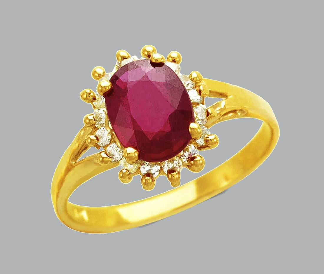 NEW 14K YELLOW GOLD LADIES FANCY CZ RING RED HALO (1 of 1)