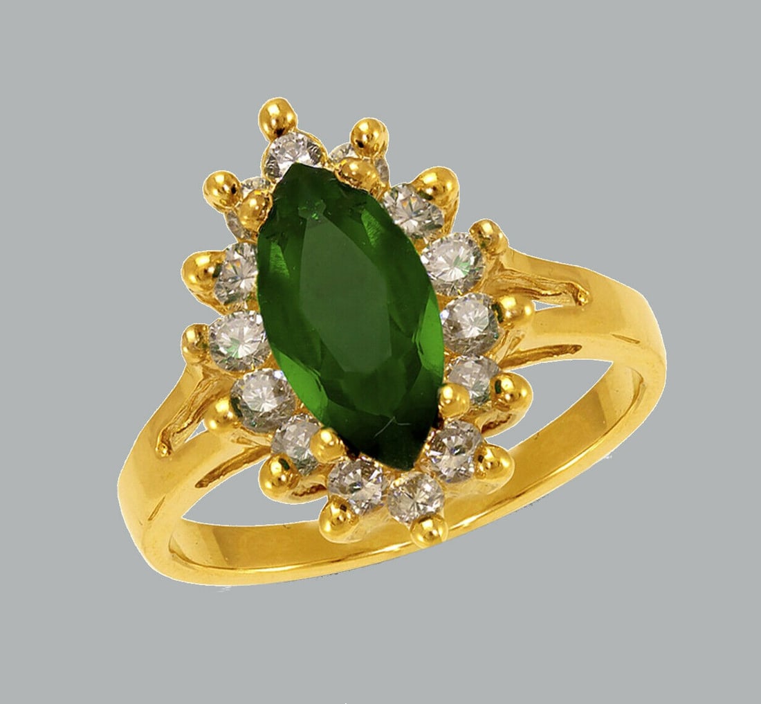 NEW 14K YELLOW GOLD LADIES FANCY CZ RING GREEN MARQUISE (1 of 1)