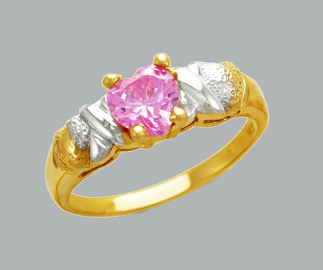 NEW 14K TWO TONE GOLD LADIES FANCY CZ RING PINK HEART (1 of 1)