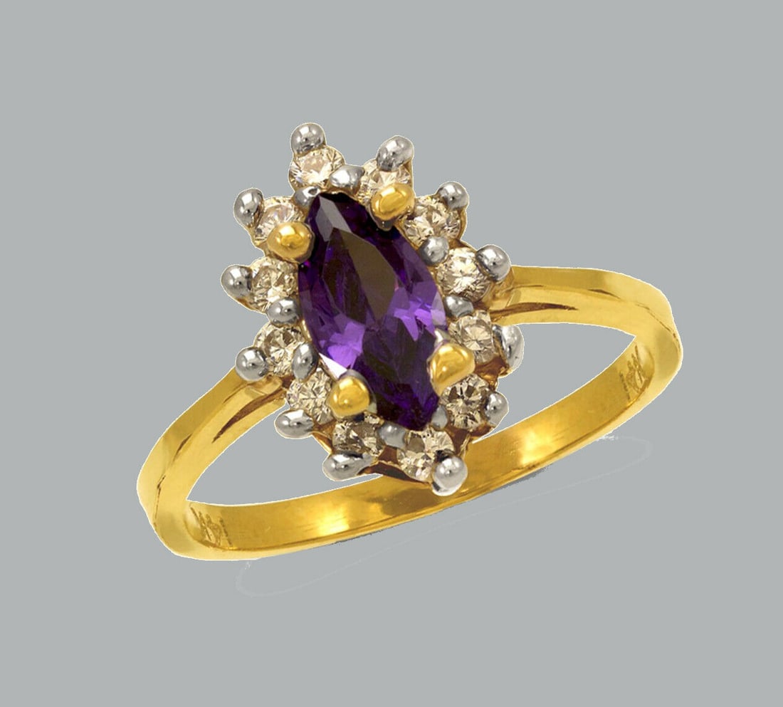 NEW 14K TWO TONE GOLD LADIES FANCY CZ RING MARQUISE (1 of 1)