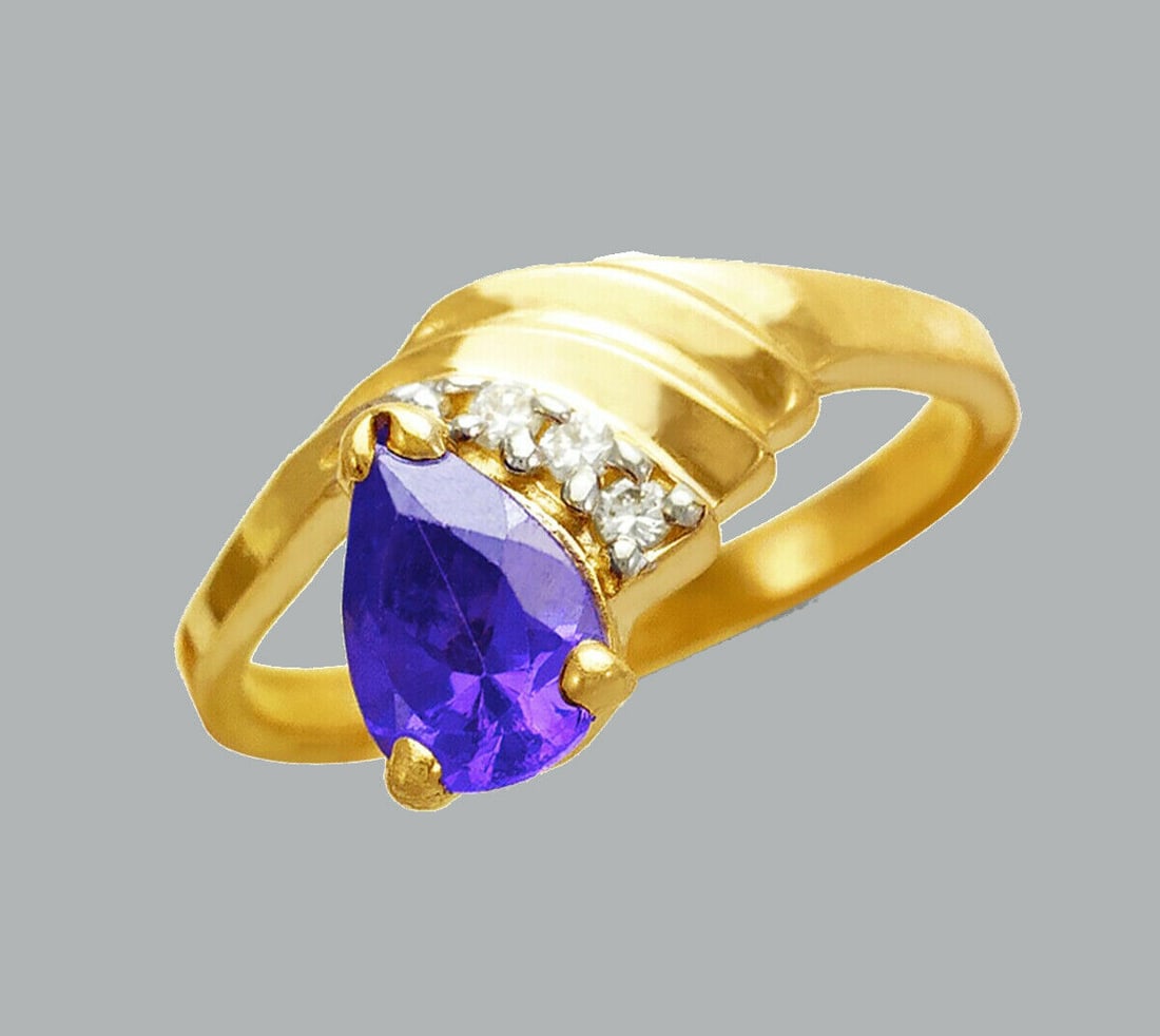 NEW 14K TWO TONE GOLD LADIES FANCY CZ RING PEAR SHAPE (1 of 1)