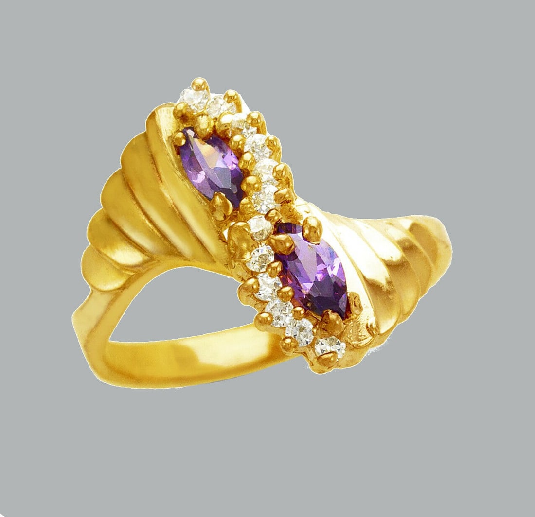 14K YELLOW GOLD LADIES FANCY CZ RING TWISTED MARQUISE (1 of 1)