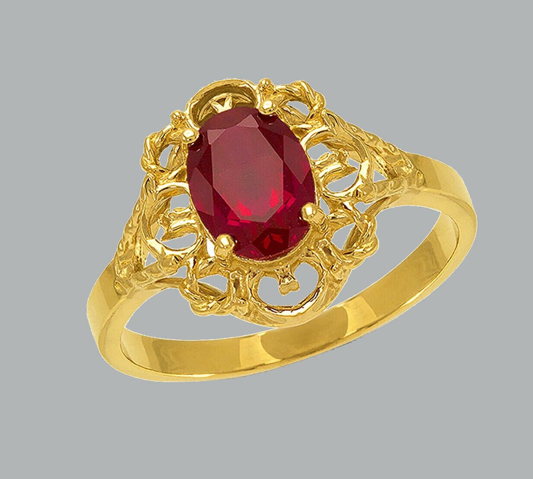 NEW 14K YELLOW GOLD LADIES FANCY CZ RING RED OVAL (1 of 1)