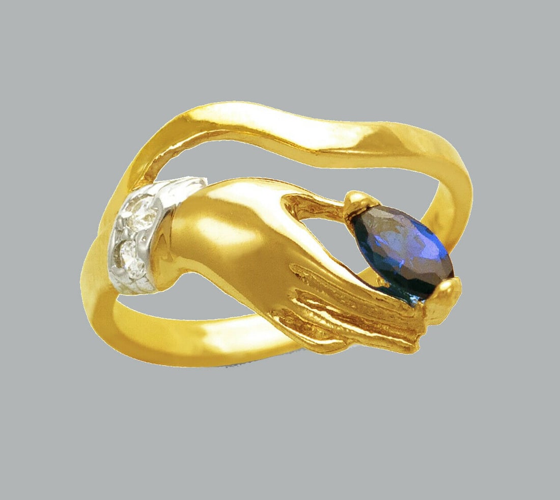 NEW 14K TWO TONE GOLD LADIES FANCY CZ RING HAND (1 of 1)