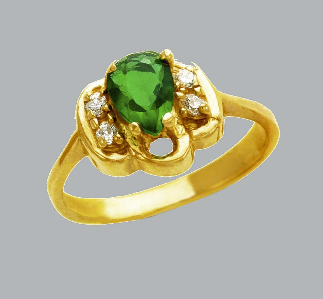 NEW 14K YELLOW GOLD LADIES FANCY CZ RING GREEN PEAR (1 of 1)