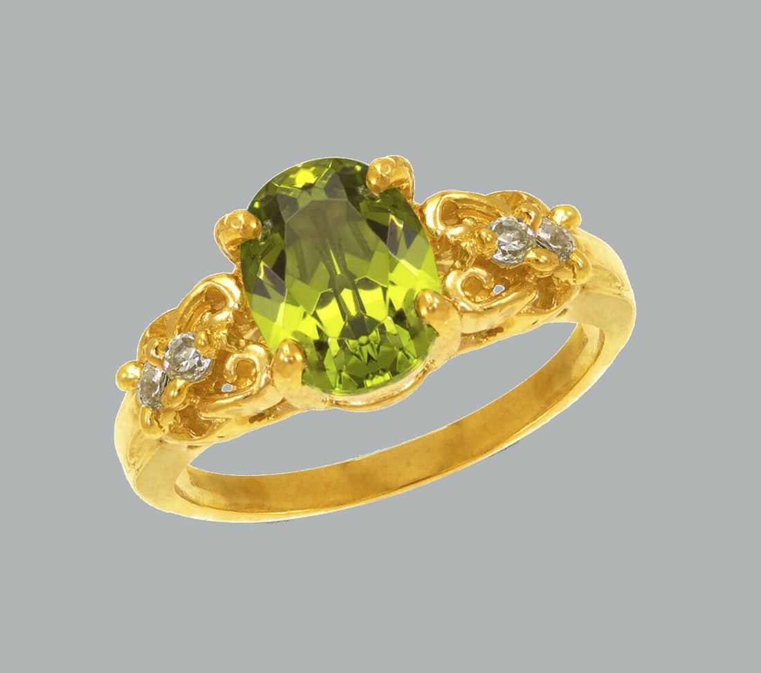NEW 14K YELLOW GOLD LADIES FANCY CZ RING GREEN OVAL (1 of 1)