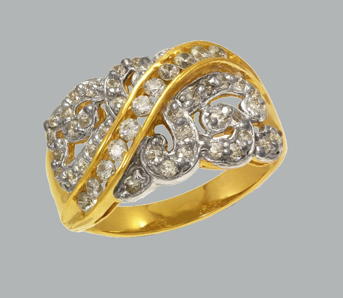 NEW 14K TWO TONE GOLD LADIES FANCY CZ RING (1 of 1)