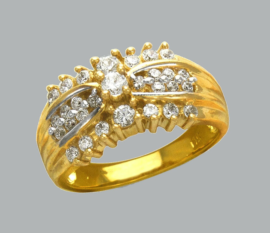 NEW 14K TWO TONE GOLD LADIES FANCY CZ RING (1 of 1)