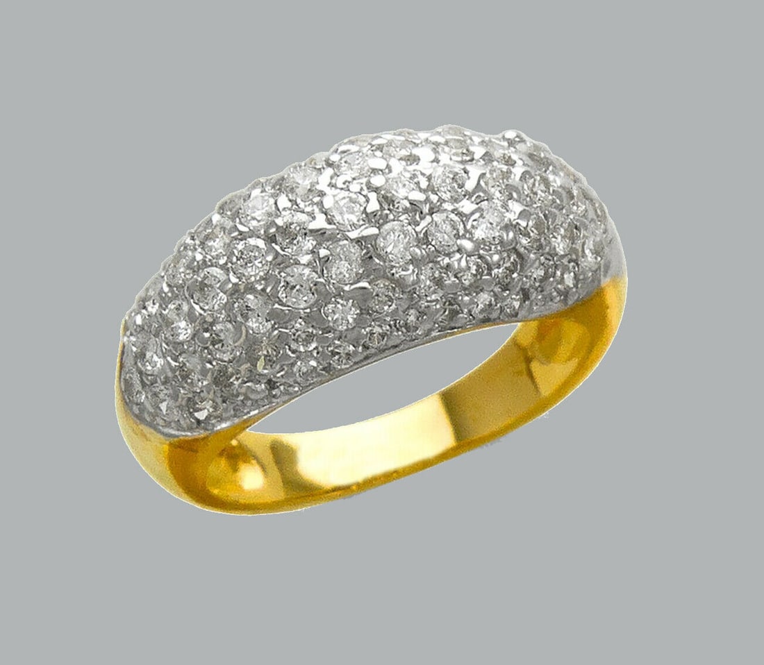 14K TWO TONE GOLD FANCY CZ COCKTAIL RING PAVE DOME (1 of 1)
