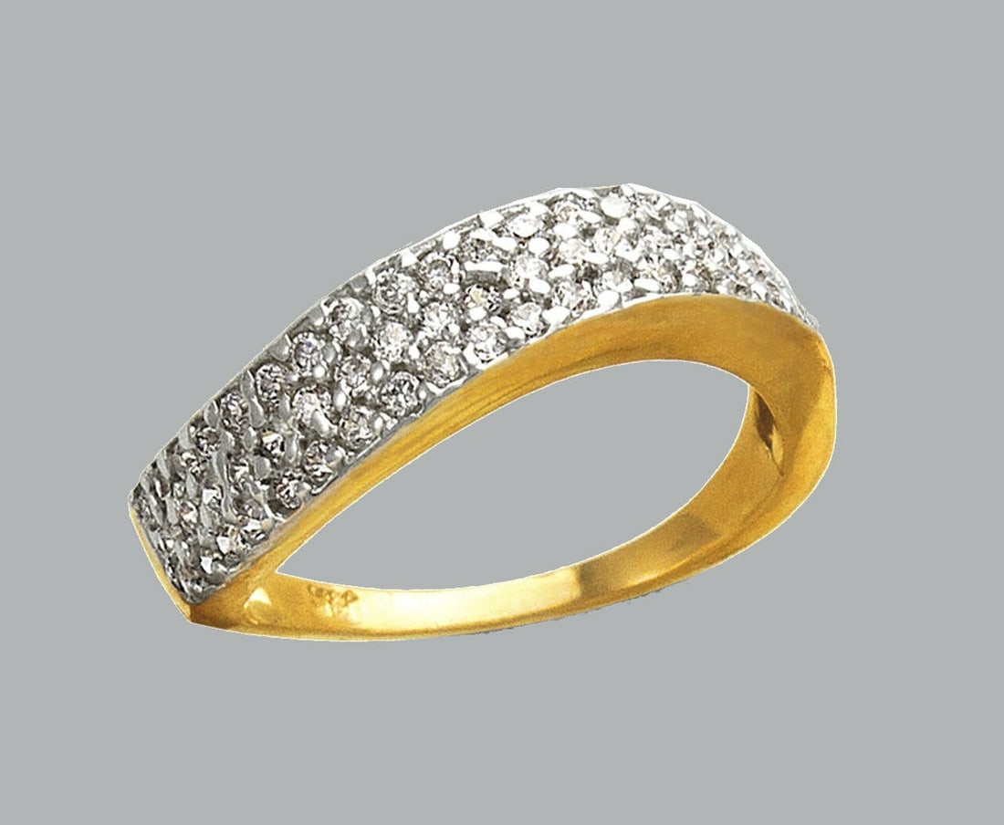 14K TWO TONE GOLD FANCY CZ COCKTAIL RING CURVED BAND (1 of 1)