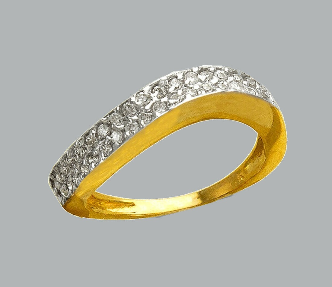14K TWO TONE GOLD FANCY CZ COCKTAIL RING CURVED BAND (1 of 1)